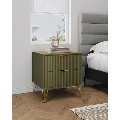 Manhattan Comfort Olive Green 2 -Drawer 20.07-in W x 21.65-in H Modern Nightstand | Lowe's