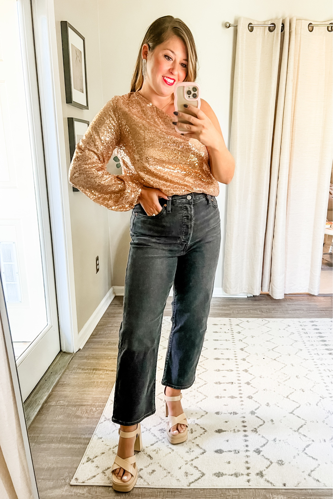 holiday party outfit, cocktail party outfit, festive outfit, girls night out, sequin top and jeans, casual holiday outfit 

Wearing a large and 31 in jeans

Use code GraceE15 for discount!

#LTKstyletip #LTKHoliday #LTKparties
