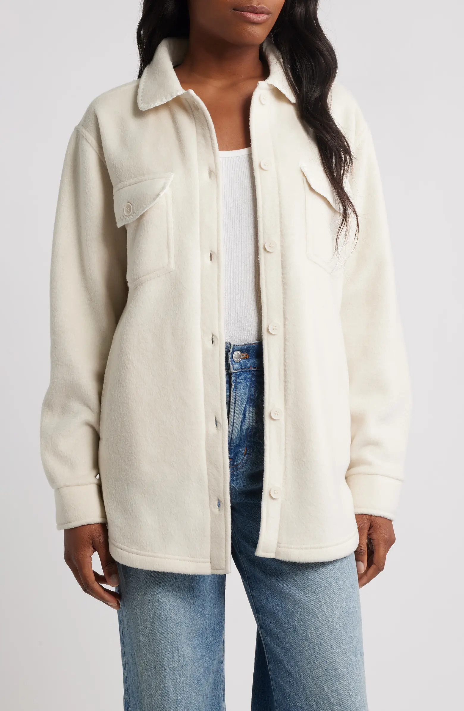 Whipstitch Detail Polar Fleece Shirt Jacket | Nordstrom