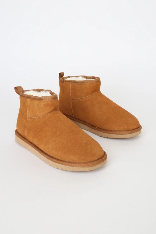 Scruff Tan Suede Leather Faux Fur-Lined Ankle Booties | Lulus (US)