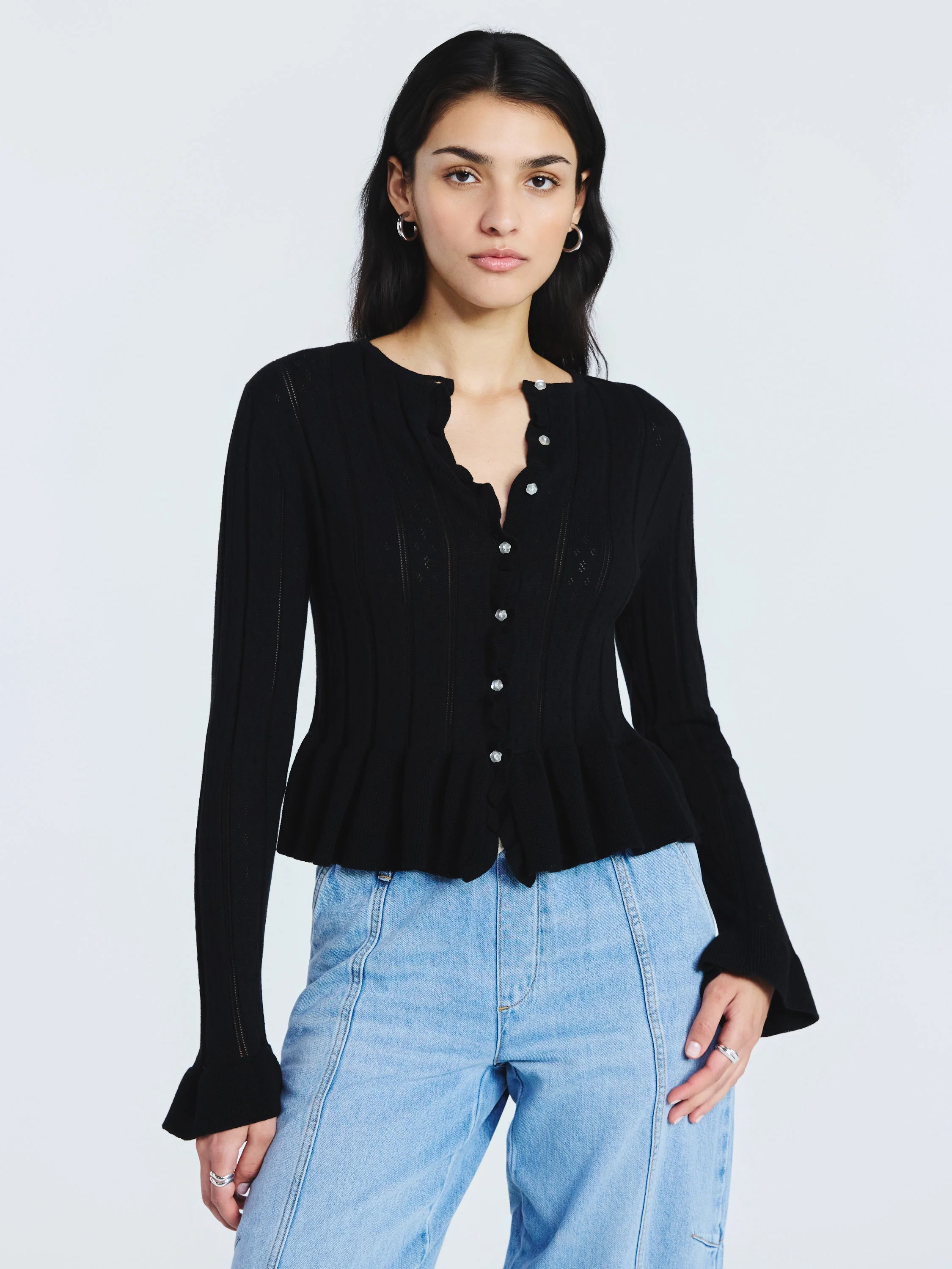 Scoop Women's and Women's Plus Peplum Ruffle Cardigan Sweater, Lightweight, Sizes XS-4X | Walmart (US)