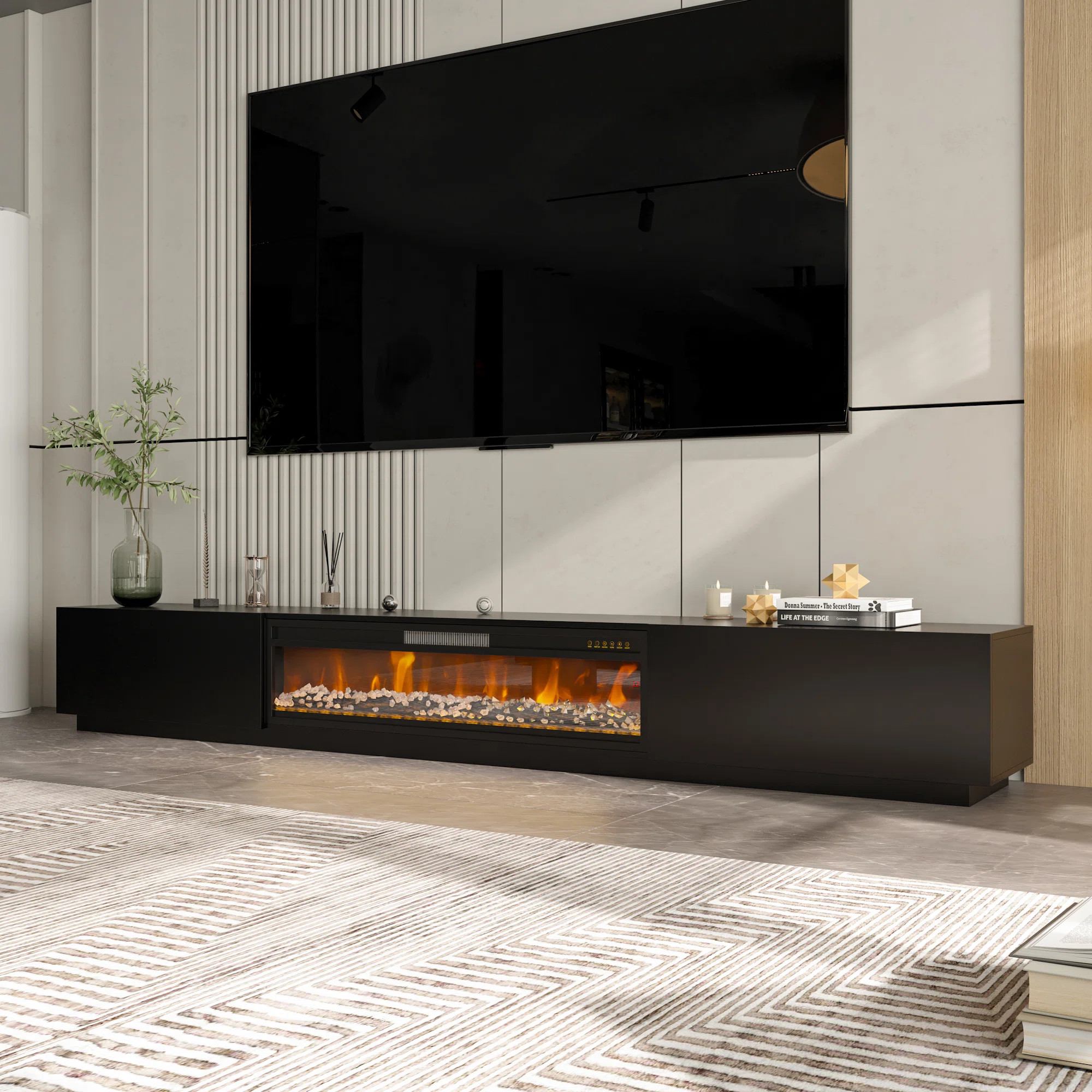 109'' W 2-Drawer TV Stand Media Console With Electric Fireplace Heater | Wayfair North America