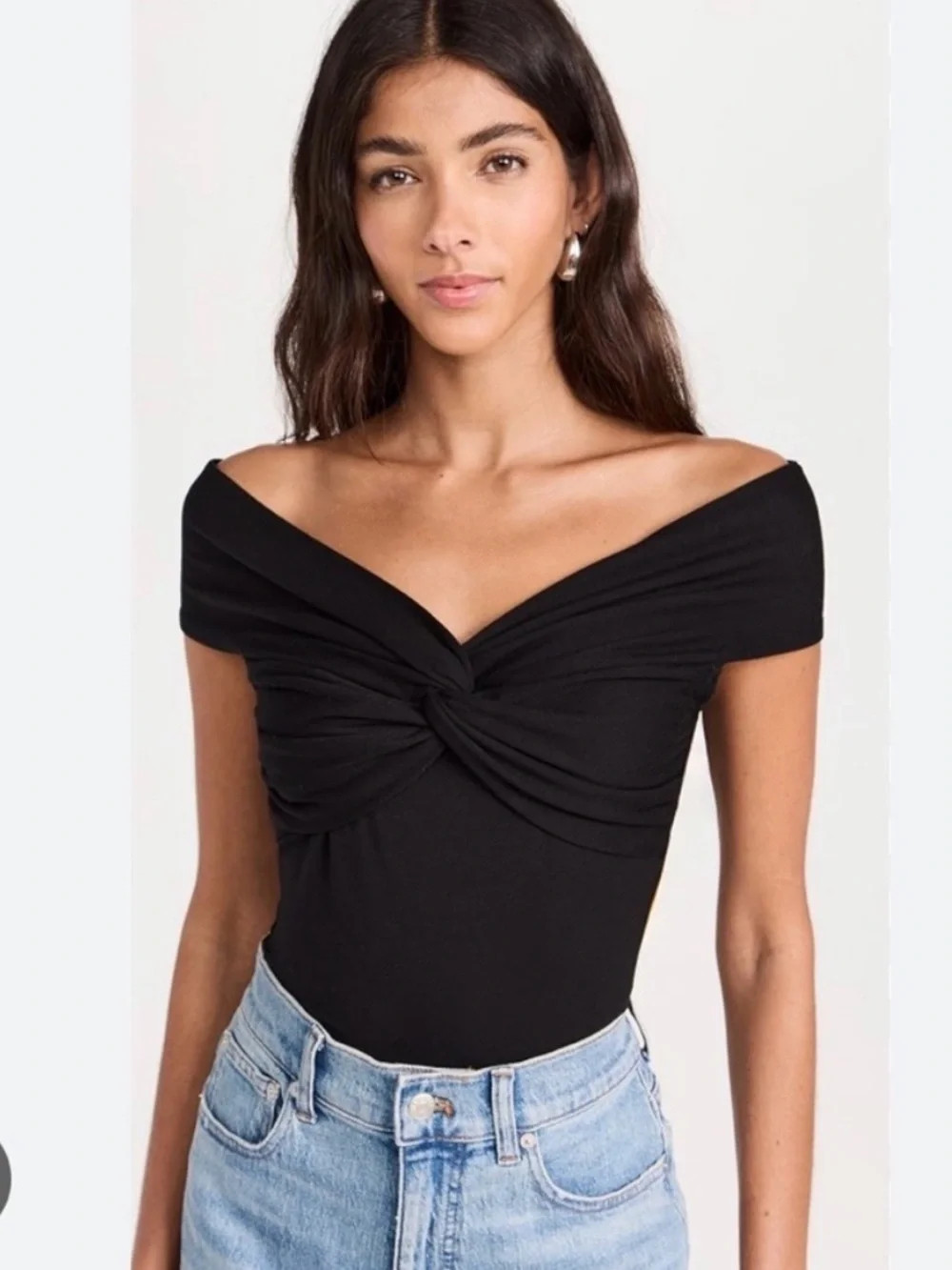 Reformation Black Off-Shoulder Twist Front Crop Top | Poshmark