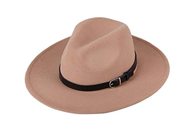 Dantiya Women's Wide Brim Wool Fedora Panama Hat With Belt | Amazon (US)
