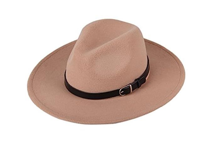 Dantiya Women's Wide Brim Wool Fedora Panama Hat with Belt | Amazon (US)