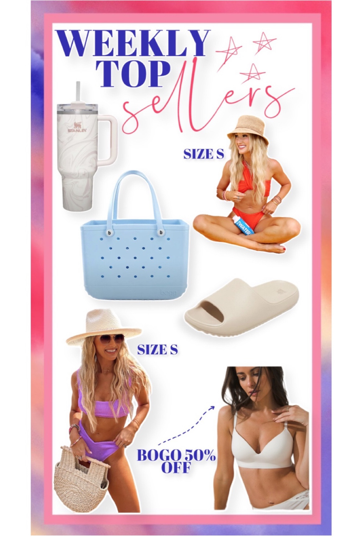 Top sellers:

-revolve swim (S)
-target swim (S)
-target slides (tts)
-SOMA bra - BOGO 50% OFF
-new swirl Stanley 
-bogg bag

#LTKunder50 #LTKSeasonal #LTKstyletip