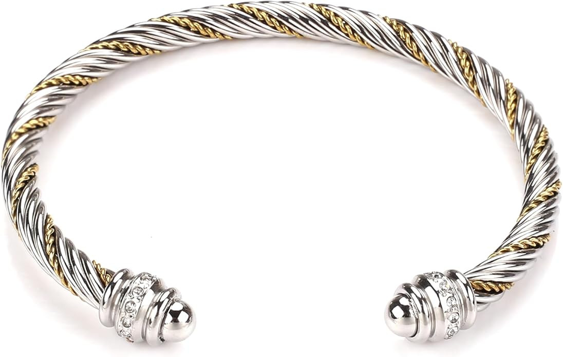 Cable Bracelets for Women Twisted Wire Cuff Bangles Adjustable Valentine Day Gift Rhinestone Jewe... | Amazon (US)