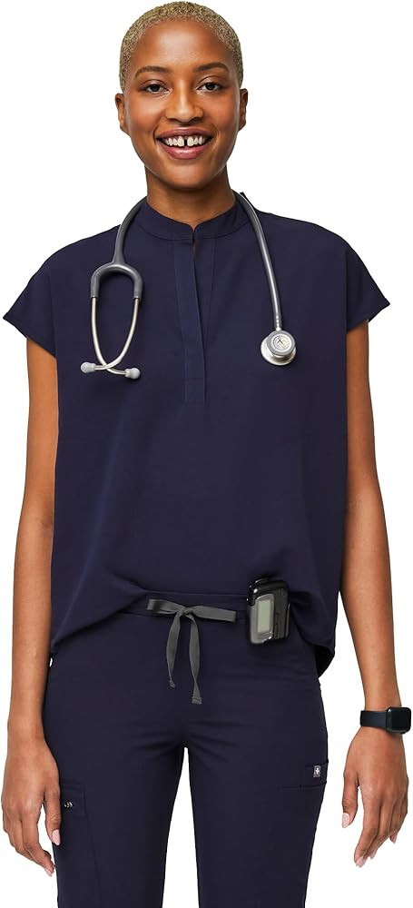 FIGS Rafaela Oversized Scrub Tops for Women — Mandarin Collar, Shirttail Hem, 3 Pockets, 4-Way ... | Amazon (US)