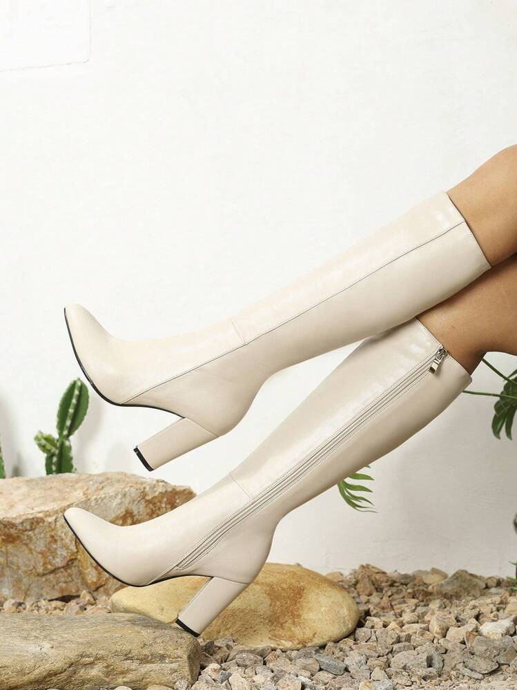 Fall/Winter 2025 Women's Fashion Pointed Toe Thick Heel Over The Knee Boots | SHEIN