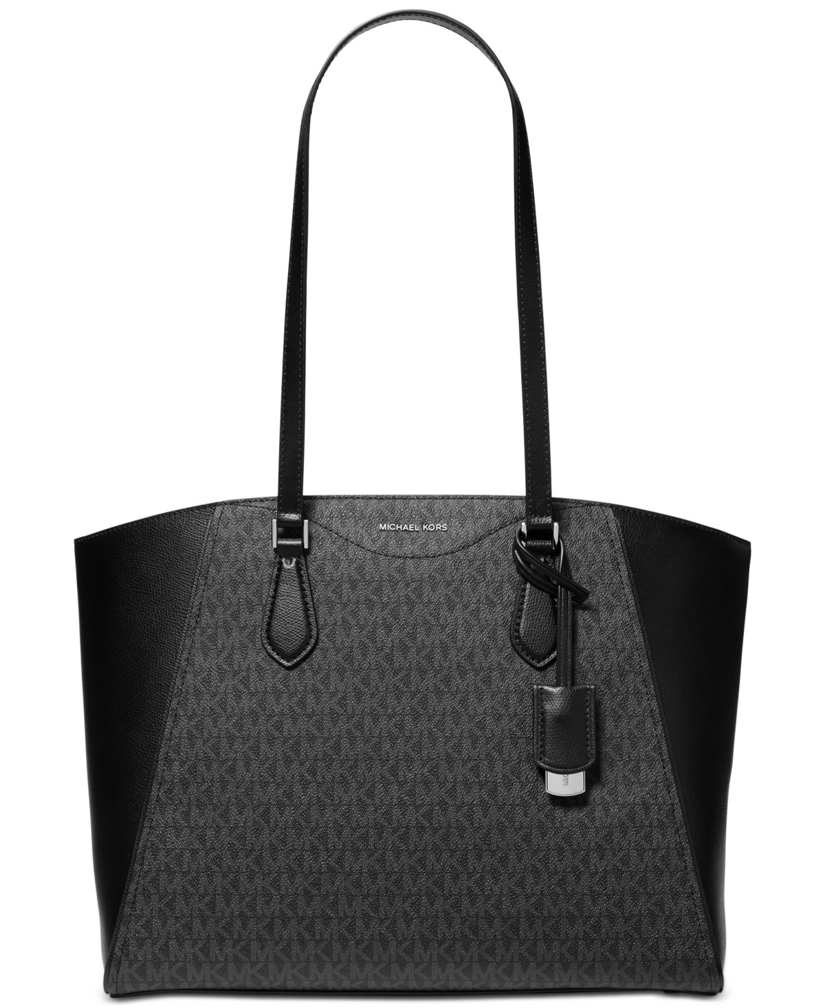Michael Michael Kors Taryn Large Signature Logo and Leather Tote - Black | Macy's