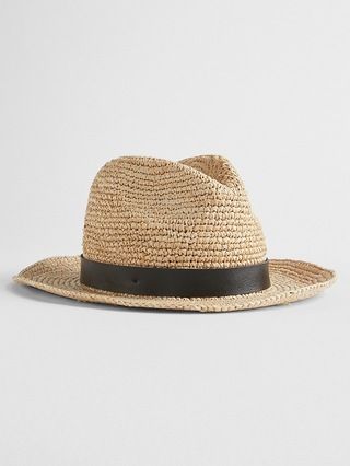 Gap Womens Packable Straw Fedora Natural Size M/L | Gap US