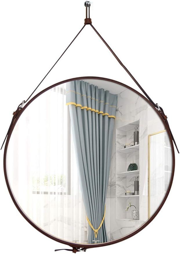 HofferRuffer Round Wall Mirror Strap Mirror Decorative Hanging Mirror with Adjustable Hanging Str... | Amazon (US)