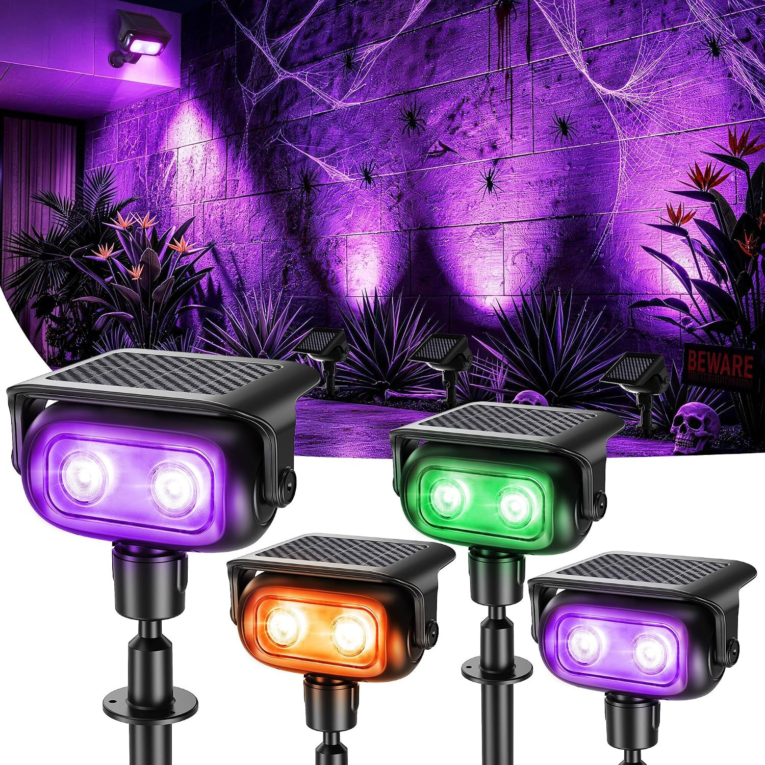 Brizled Solar Halloween Spot Lights Outdoor, 4 Pack RGB Landscape Lighting | Amazon (US)
