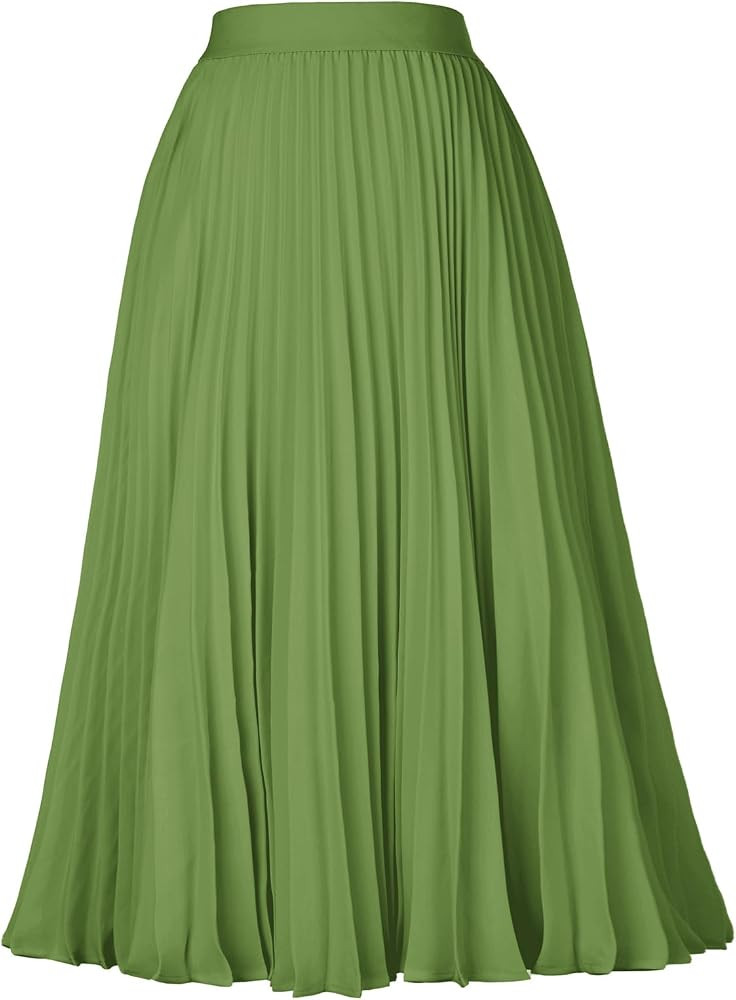 GRACE KARIN Women High Elastic Waist Pleated Chiffon Skirt Midi Swing A-line Skirts | Amazon (US)