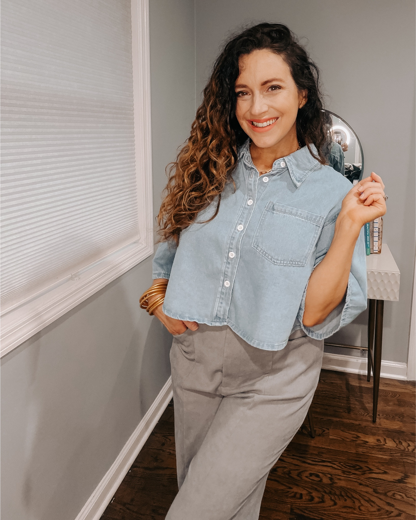 Cloudy with a chance of chambray. 

#LTKOver40 #LTKootd #LTKSeasonal