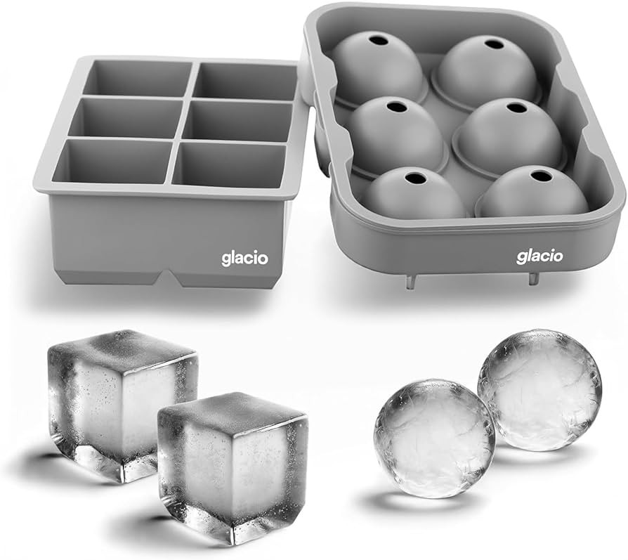 glacio Silicone Ice Cube Trays – Large Silicone Molds for 2-Inch Ice Cubes and Spheres Whiskey ... | Amazon (US)