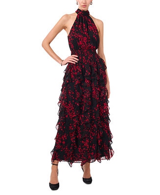 1.STATE Women's Halter Cascade-Ruffle Maxi Dress - Macy's | Macy's