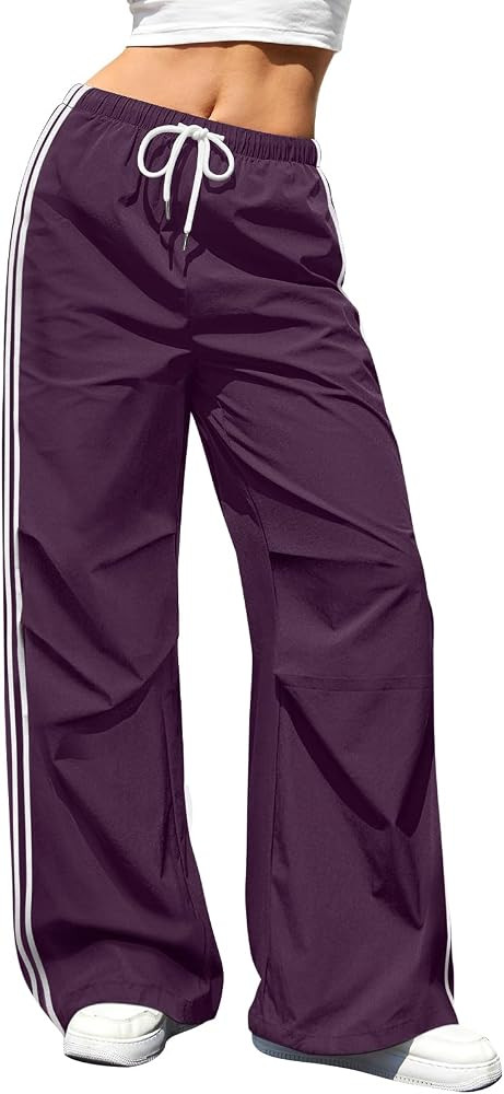Cargo Pants Women Elastic Waisted Parachute Pants Lightweight Hiking Pants Baggy Track Pants Y2K ... | Amazon (US)