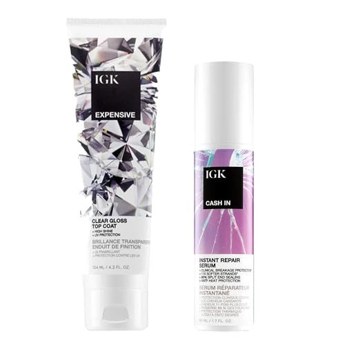 IGK Expensive Clear Gloss Top Coat + Cash In Instant Repair Serum | Vegan + Cruelty Free | 4.2 oz + 1.7 oz (Pack of 2) | Amazon (US)
