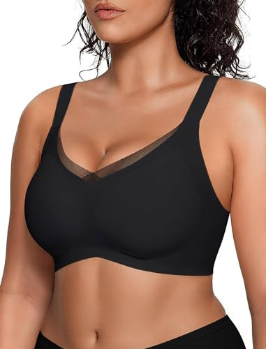 Vertvie Wireless Bras Women Seamless Jelly Supportive Mesh Crossover Bra No Underwire Push Up Full Coverage T-Shirt Bralette(Black,Large) | Amazon (US)