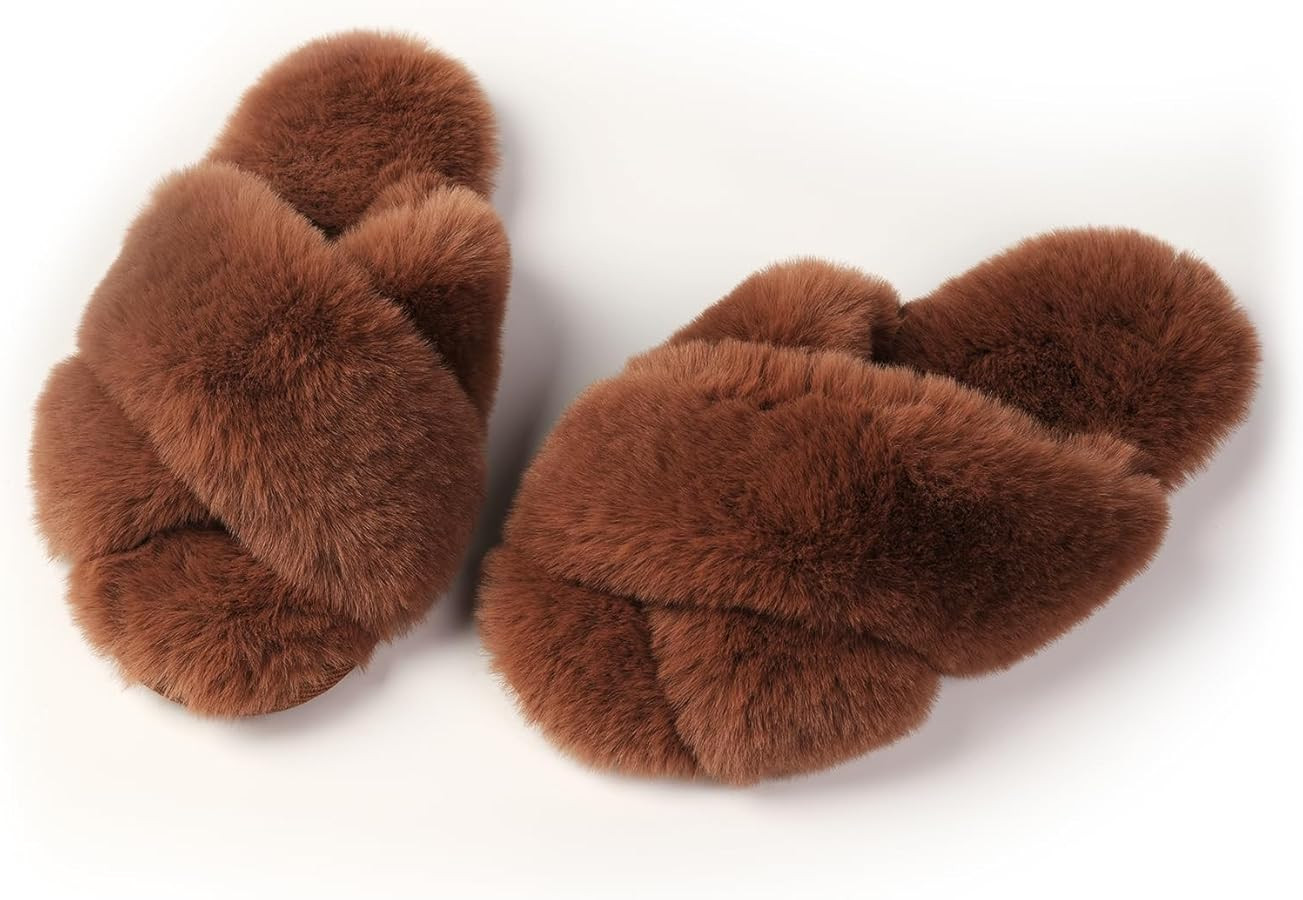 Women's Fuzzy House Slippers with Memory Foam Warm Plush Slipper for Indoor | Amazon (US)