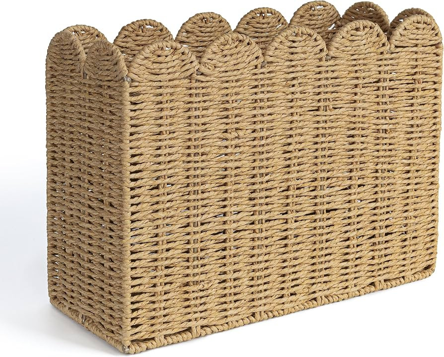 AELS Woven Natural Fibre Magazine Holder, Scalloped Edge Floor Magazine Rack, Hand-woven Organize... | Amazon (US)