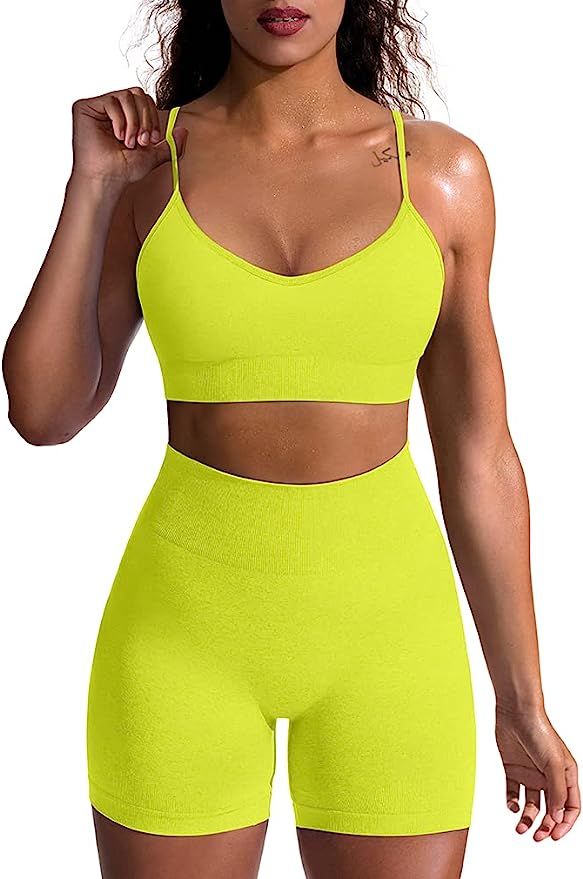 OQQ Yoga Outfit for Women Seamless 2 Piece Workout Gym High Waist Leggings with Sport Bra Set | Amazon (US)