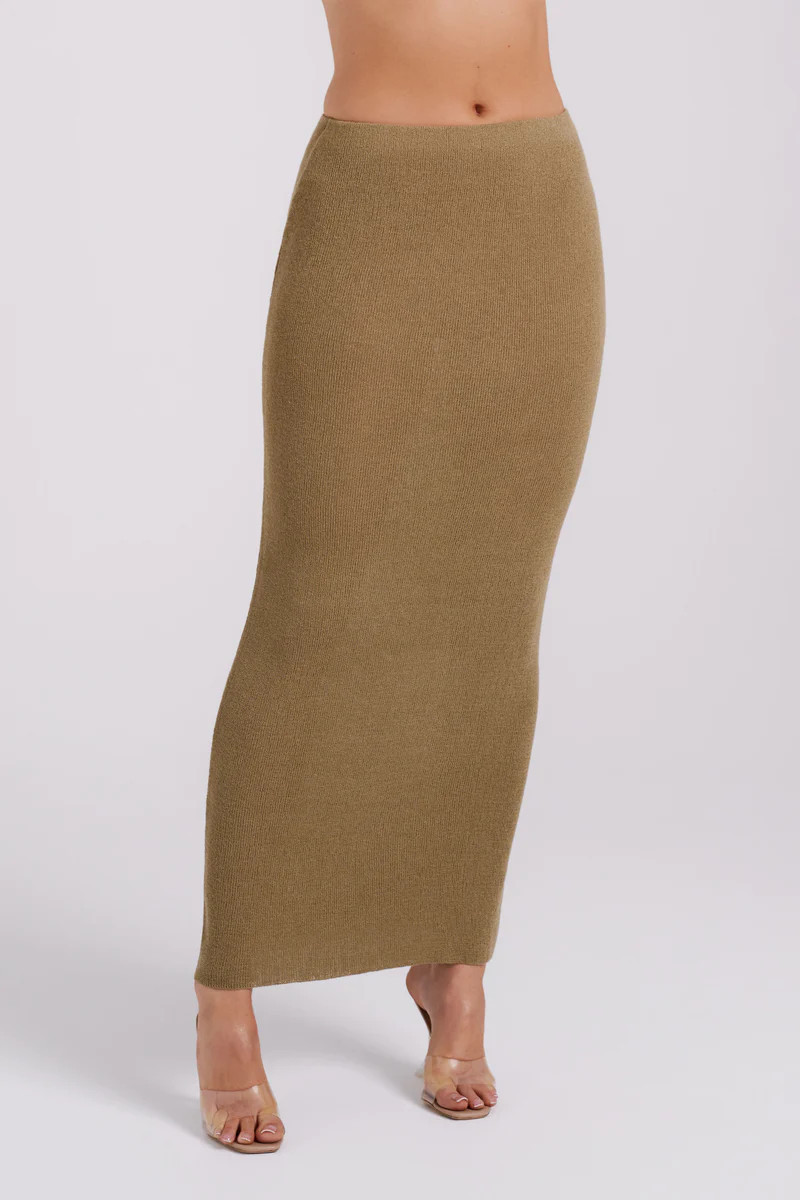Maribelle Knit Maxi Skirt - Olive | MESHKI US