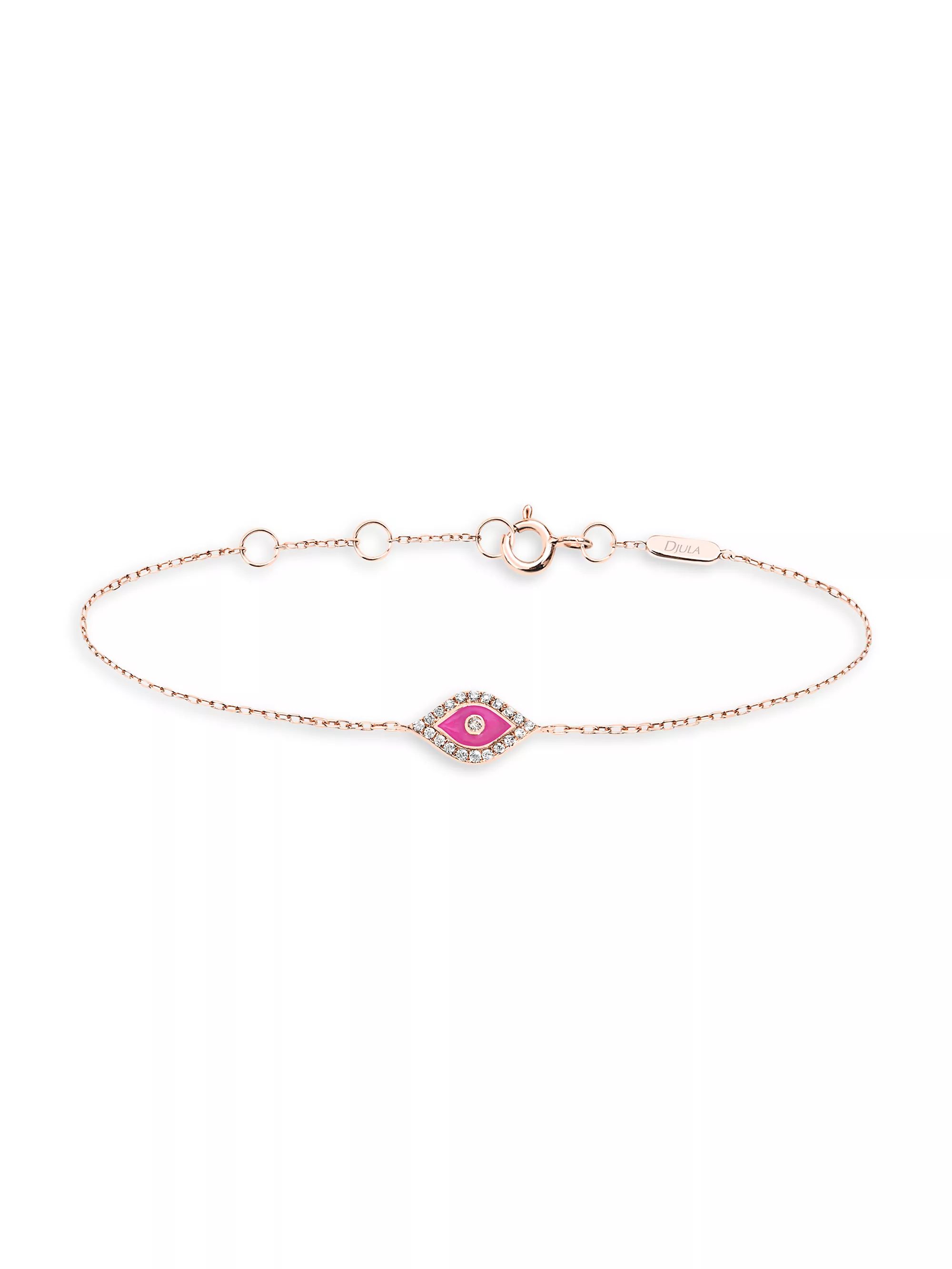 Marbella 14K Rose Gold, Diamond & Enamel Evil Eye Charm Bracelet | Saks Fifth Avenue