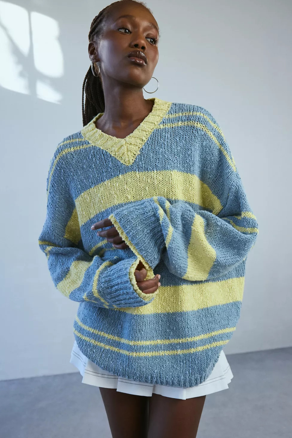 BDG Van Striped Oversized V-Neck Dad Sweater | Urban Outfitters (US and RoW)