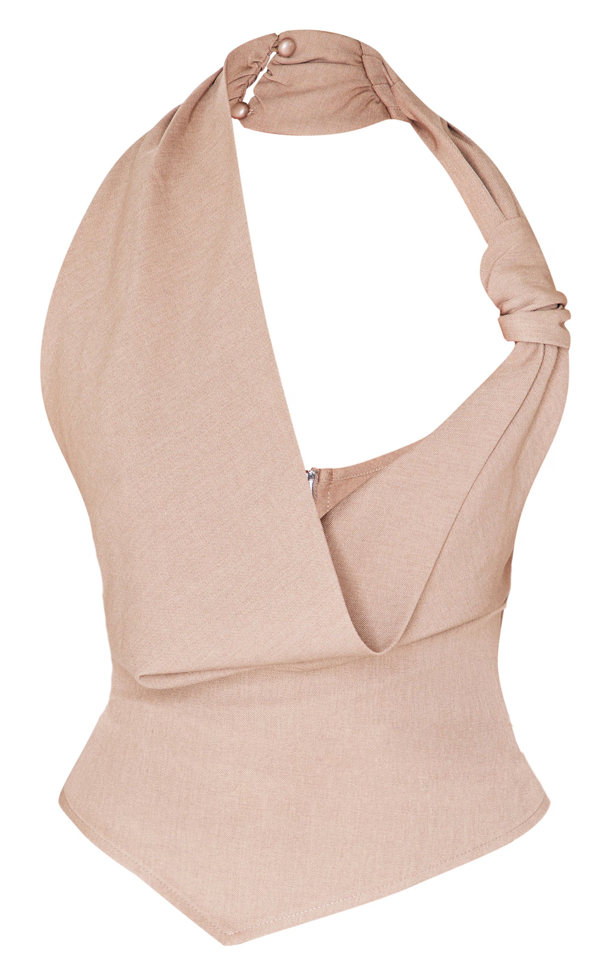 Taupe Woven Cowl Neck Long Top | PrettyLittleThing US