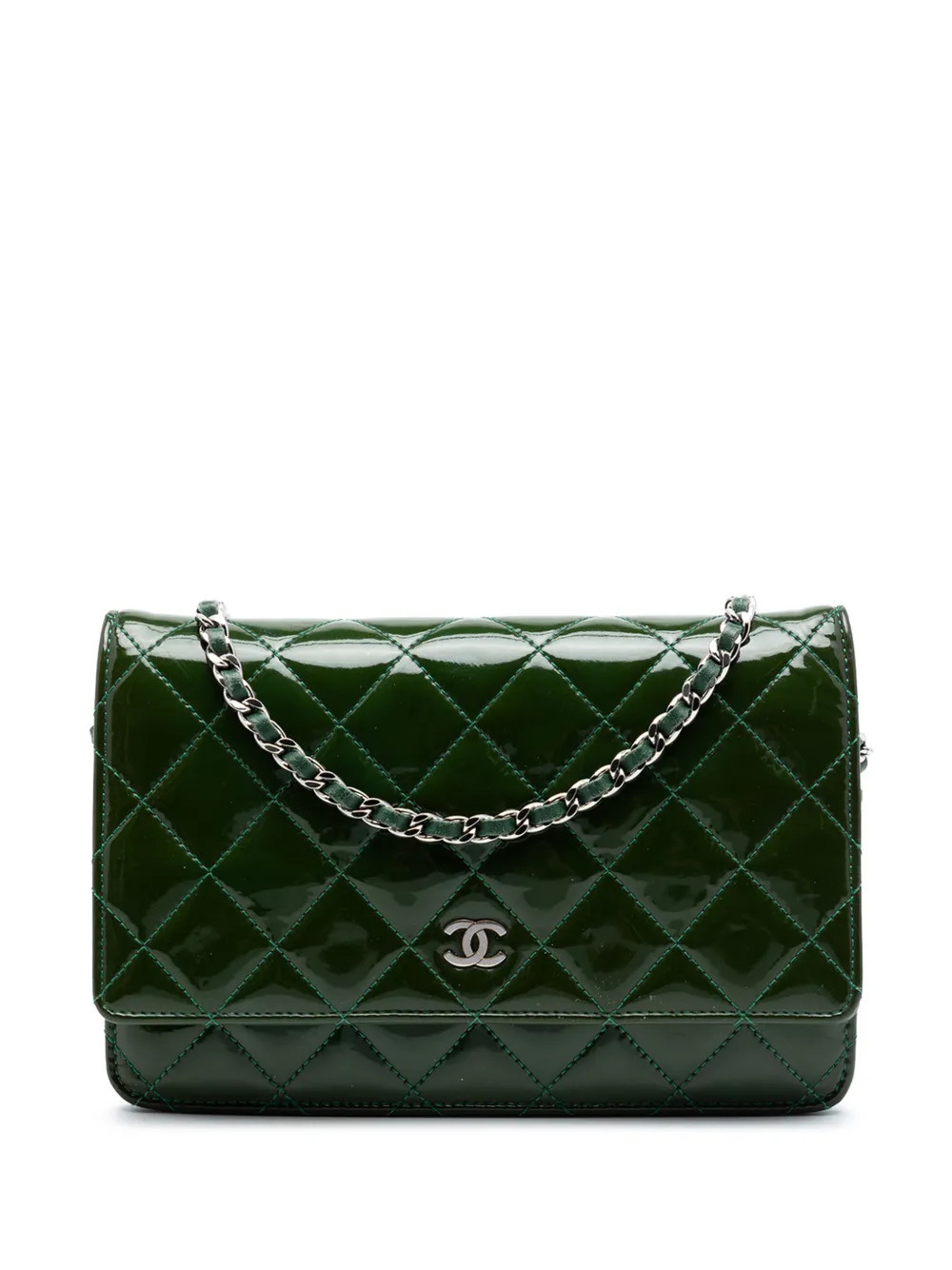CHANEL Pre-Owned 2011 CC Quilted Patent Wallet On Chain crossbody bag - Green | Farfetch Global