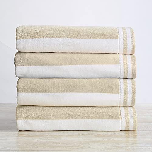 4-Pack 100% Cotton Beach Towel. Cabana Stripe Velour Pool Towels. Edgartown Collection (Oatmeal) | Amazon (US)