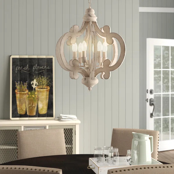 Kacie 6 - Light Wood Dimmable Lantern Geometric Chandelier | Wayfair North America