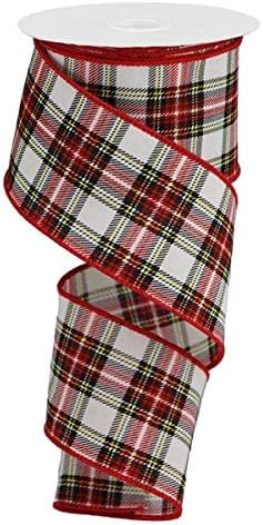 Printed Plaid Look Wired Edge Ribbon, 10 Yards - (Navy, Green, Red, Yellow, White, 2.5 Inch) | Amazon (US)