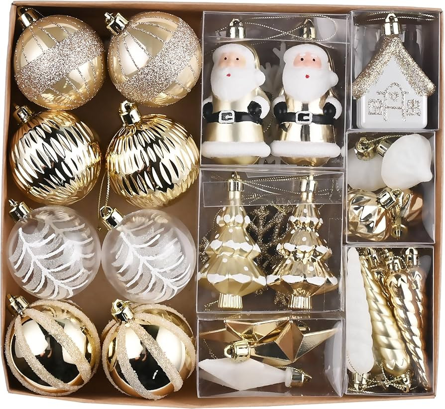 Valery Madelyn Christmas Tree Decorations Gold White Christmas Baubles 40pcs 60mm Shatterproof Ba... | Amazon (UK)