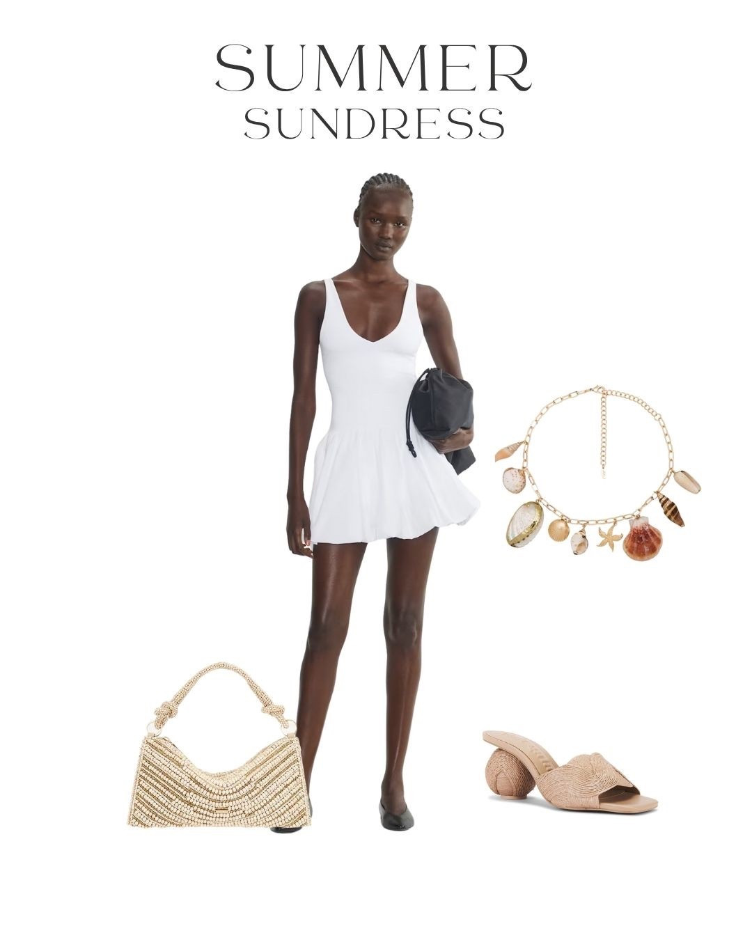 This white summer sundress is your go-to for breezy, sun-filled days. Featuring a flattering fit-and-flare silhouette, it pairs perfectly with raffia accessories, beachy charm jewelry, and woven block-heel slides. 

Ideal for warm-weather getaways, daytime brunches, or a stroll by the beach.

Tap to shop this full summer look—from dress to bag to charm details.

 

 #LTKSummerEdit #LTKSeasonal #LTKTravel