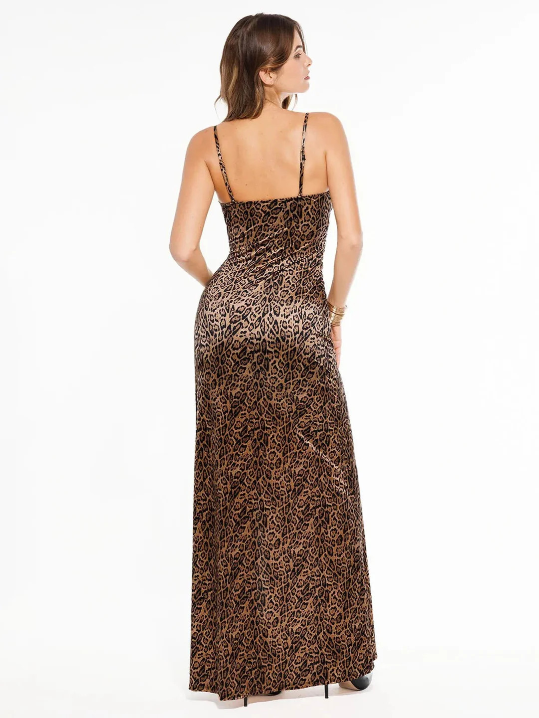 Shapewear Satin Deep-V Front Slit Maxi Dress | Popilush