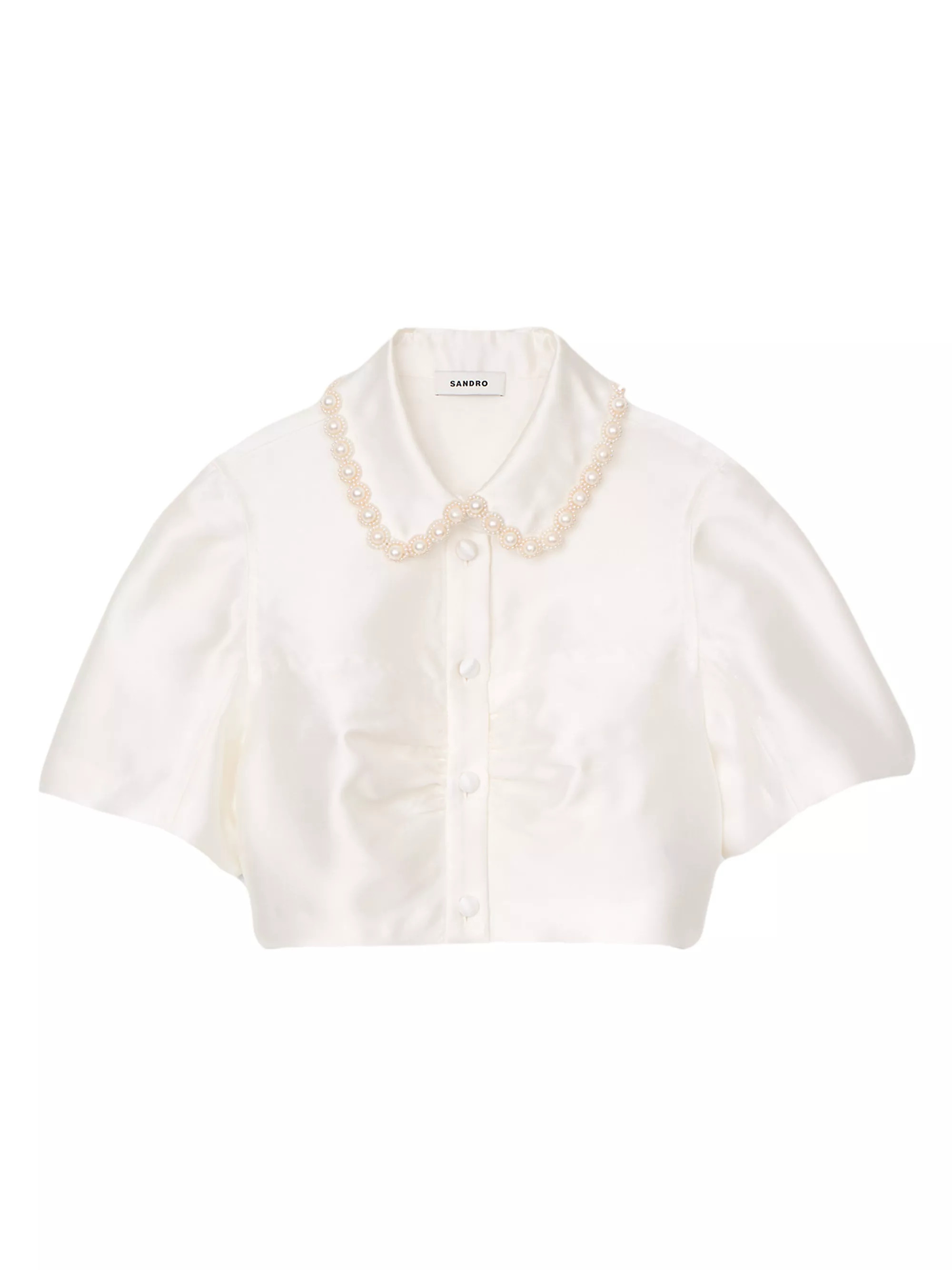 SandroBeaded Satin-Effect Cropped Shirt | Saks Fifth Avenue