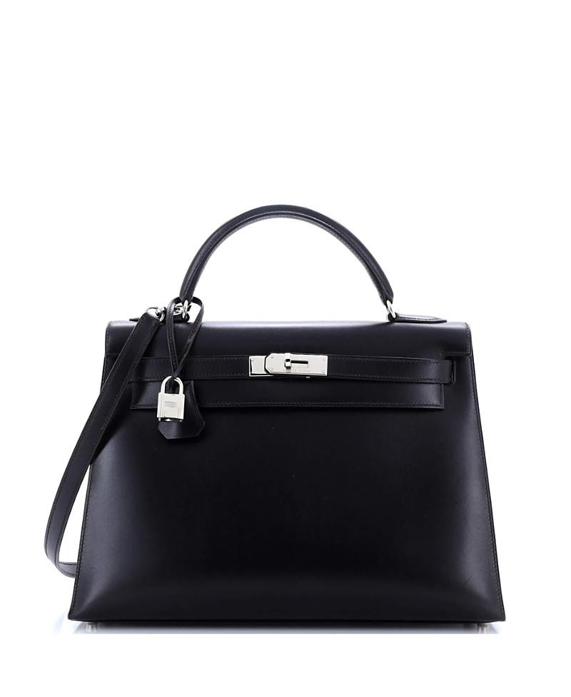 Pre-Owned Hermes Kelly 32 Handbag Black Box Calf with Palladium Hardware | Bloomingdale's (US)