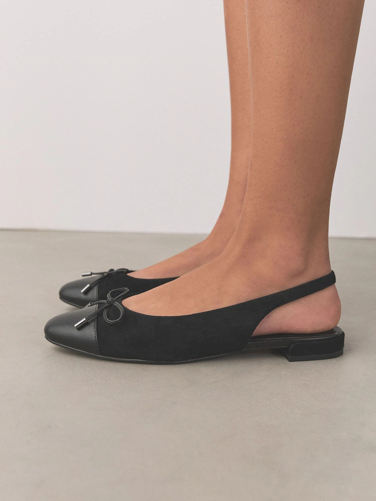 Buy Black Forever Comfort® Leather Round Toe Bow Slingback Flats from Next United Arab Emirates | Next UAE