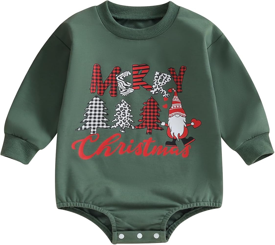 Bingqiling Newborn Christmas Onesie Baby Sweatshirt Romper Santa Tree Letter Print Long Sleeve Bo... | Amazon (US)