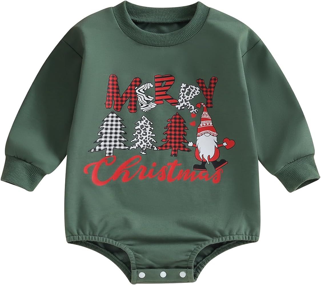 Bingqiling Newborn Christmas Onesie Baby Sweatshirt Romper Santa Tree Letter Print Long Sleeve Bo... | Amazon (US)