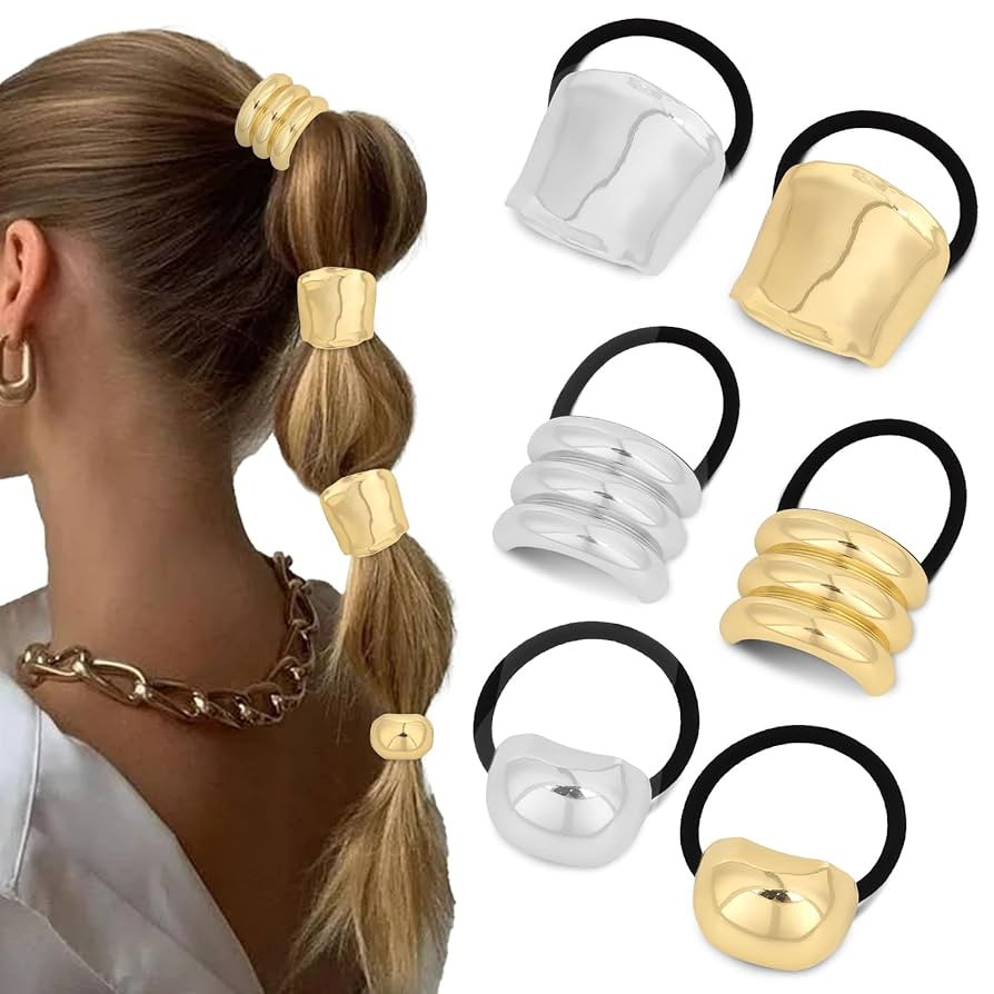 WHAVEL 6 Pcs Gold Hair Ties Hair Cuff Non-Damage Ponytail Holders Gold Hairs Accessories for Wome... | Amazon (US)