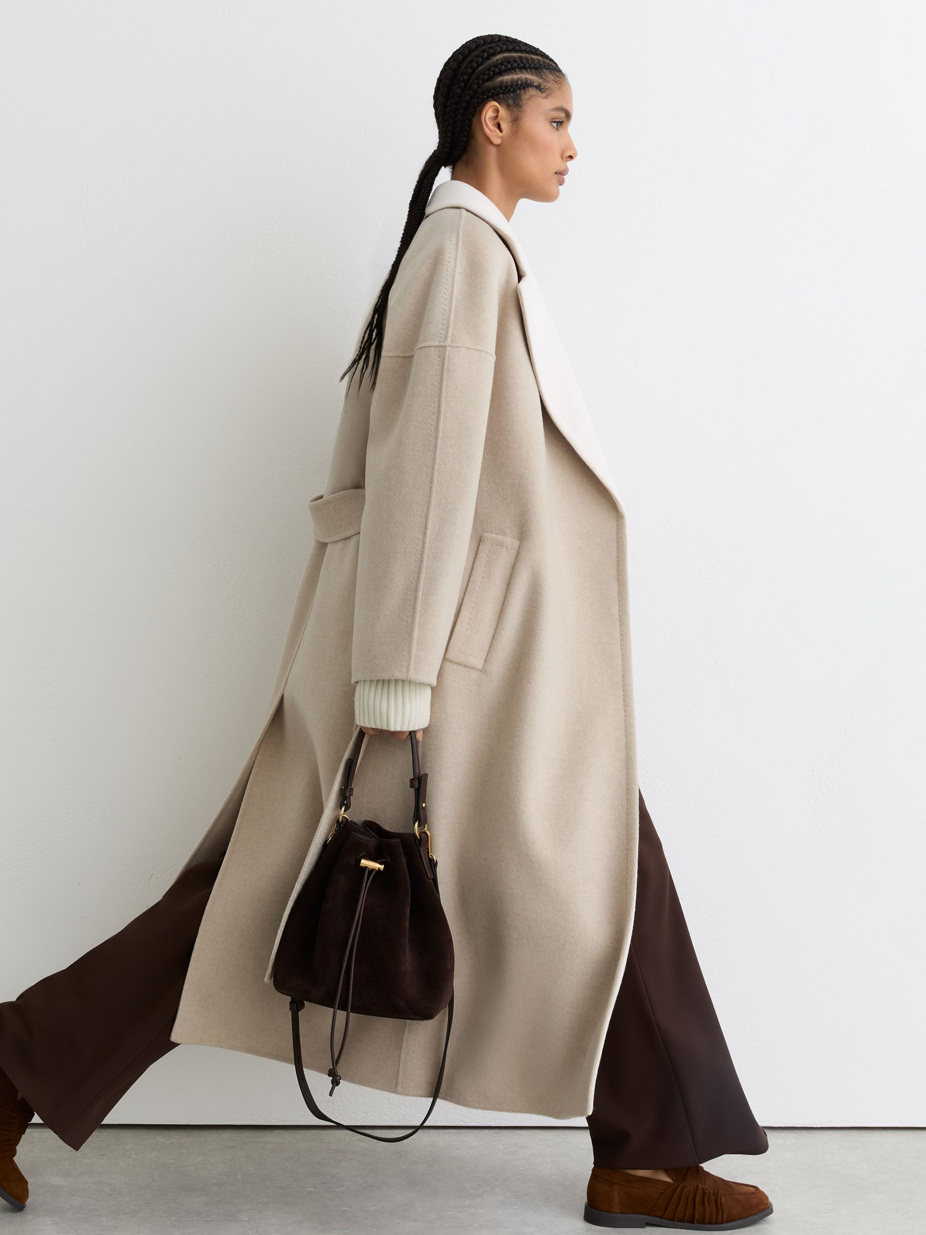 Reiss Wool Blindseam Contrast-Lapel Coat in Neutral - REISS | Reiss UK