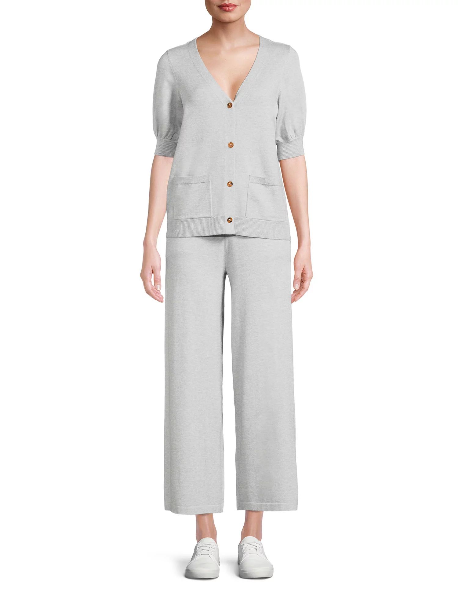 Time and Tru Women's Short Sleeve Cardigan and Wide Leg Pants Set, Sizes XS - XXXL - Walmart.com | Walmart (US)