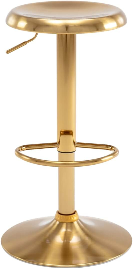 Brage Living Adjustable Bar Stool, Swivel Round Metal Airlift Barstool, Backless Counter Height Bar Chair for Kitchen Dining Room Pub Cafe, 1 pc (Gold) | Amazon (US)