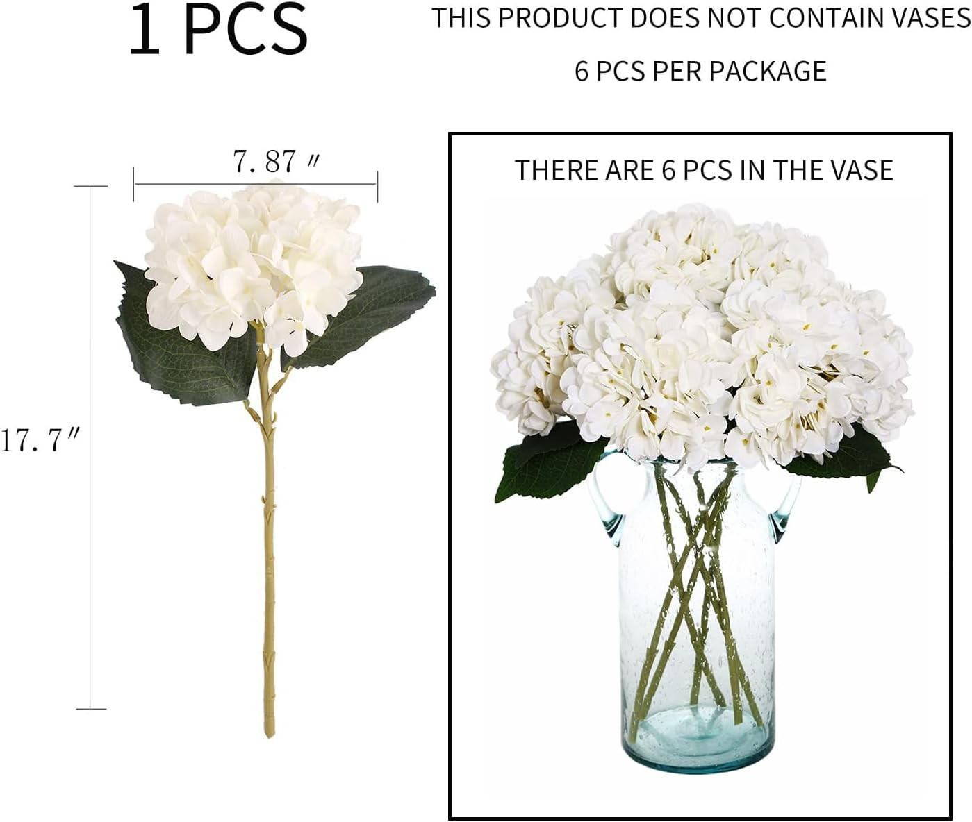 Kimura's Cabin 6pcs Faux White Hydrangeas Fake Flowers Artificial Silk Hydrangea Flower With Stem... | Amazon (US)