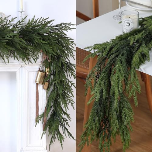 Norfolk Pine Garland - 9ft & Real Touch Norfolk Pine Garland - 60" for Holiday, Fireplace, Mantle, Window, Stairs, Indoor, Outdoor Decor | Amazon (US)