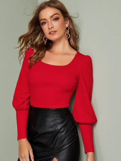 SHEIN Solid Leg-of-mutton Sleeve Top | SHEIN